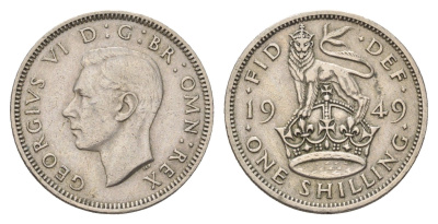 Великобритания 1 шиллинг 1949 Георг VI (1936-1952), Английский герб KM 876, Spink 4108 медно-никель 4187-1253