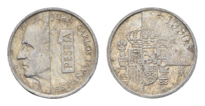 Испания 1 песета 1990 M, Хуан Карлос I (1975-2014) KM 832 алюминий 4684-1061