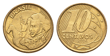 Бразилия 10 сентаво 2004 KM 649 сталь плакированная латунью UNC 4686-732
