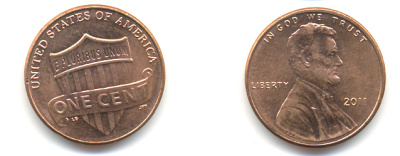 США 1 ЦЕНТ 2011 ЛИНКОЛЬН KM NEW цинк плакированный медью UNC 179-632