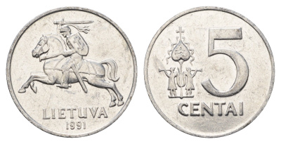 Литва 5 центов (сентов) 1991 год-тип KM 87 алюминий 4688-935