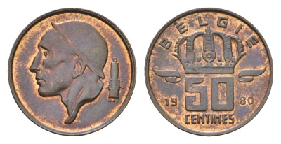 Бельгия 50 сантимов 1980 Belgie KM 149 бронза 4684-765