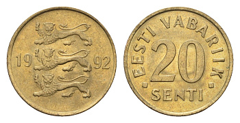 Эстония 20 сентов 1992 KM 23 латунь UNC 4689-657