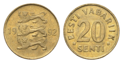 Эстония 20 сентов 1992 KM 23 латунь UNC 4689-657