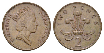 Великобритания 2 пенса 1988 Елизавета II (1952-2022) KM 936, Spink 4376 (C3) бронза 4637-1232