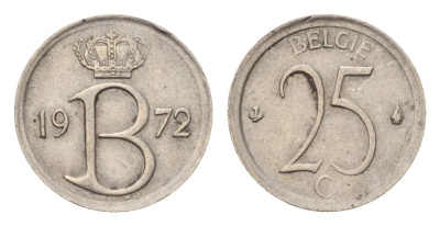 Бельгия 25 сантимов 1972 Belgique, Бодуэн I (1951-1993) KM 153 медно-никель 4685-621