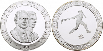 Испания 2000 песет 1990 XXV летние Олимпийские игры 1992 года в Барселоне, сквош KM 867 серебро PROOF 00-00