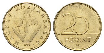 Венгрия 20 форинтов 1993 KM 696 никель латунь UNC 3336-1125