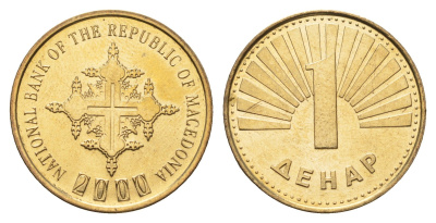 Македония 1 денар 2000 год-тип KM 27 латунь UNC 4688-744