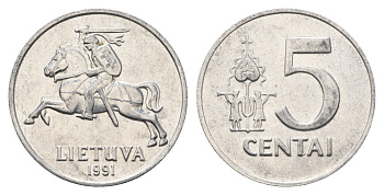 Литва 5 центов (сентов) 1991 год-тип KM 87 алюминий 4688-943