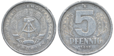 ГДР 5 ПФЕННИГОВ 1979 А алюминий 62-353