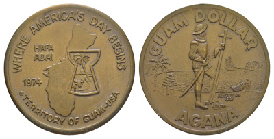 Гуам, Агана (США) 1 доллар 1974 Фернан Магеллан томпак 1082-4-42