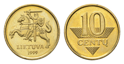 Литва 10 центов (сентов) 1999 KM 106 никель латунь UNC 4689-1125