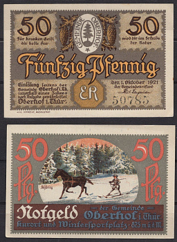 Германия, Оберхоф 50 пфеннигов 1921 Нотгельд Gra 996.4-17/18 бумага 7555-56-1-1
