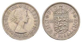 Великобритания 1 шиллинг 1961 Елизавета II (1952-2022), Английский герб KM 904, Spink 4147 медно-никель 4699-515