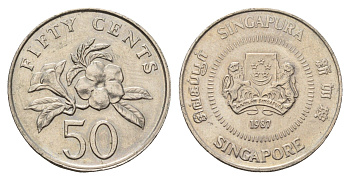 Сингапур 50 центов 1987 KM 53.1 медно-никель UNC 4579-1233