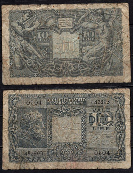 Италия 10 лир 1944 Pick 32 c бумага 2195-23-2-2