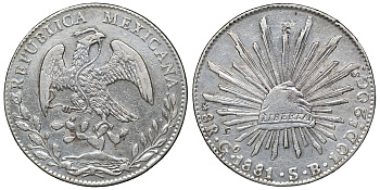 Мексика 8 реалов 1881 GO S.B. KM 377.8 серебро 1066-5-62