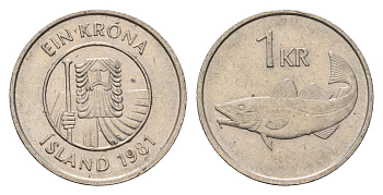 Исландия 1 крона 1981 треска KM 27 медно-никель 4691-527