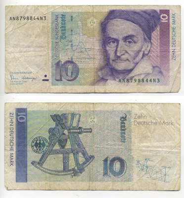 ФРГ 10 МАРОК 1989 Pick 38a бумага 6293-21-3