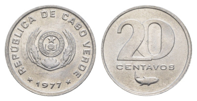 Кабо-Верде 20 сентаво 1977 KM 15 алюминий UNC 4643-627