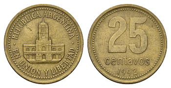 Аргентина 25 сентаво 1992 ратуша Буэнос-Айреса KM 110.1 алюминиевая бронза 4686-414
