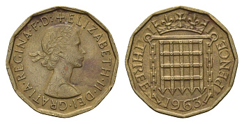 Великобритания 3 пенса 1963 Елизавета II (1952-2022) KM 900, Spink 4153 никель латунь 4648-1234