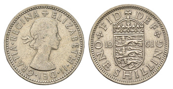 Великобритания 1 шиллинг 1961 Елизавета II (1952-2022), Английский герб KM 904, Spink 4147 медно-никель 4177-314
