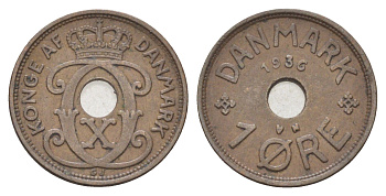 Дания 1 эре 1936 N, Кристиан X (1912-1947) KM 826 бронза 4701-568