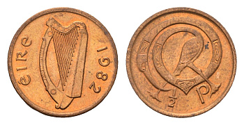 Ирландия 1/2 пенни 1982 мифологическая птица лира KM 19 бронза UNC 4690-268