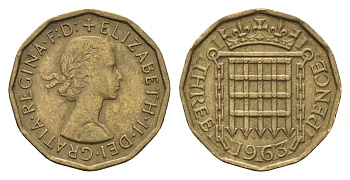Великобритания 3 пенса 1963 Елизавета II (1952-2022) KM 900, Spink 4153 никель латунь 4699-441
