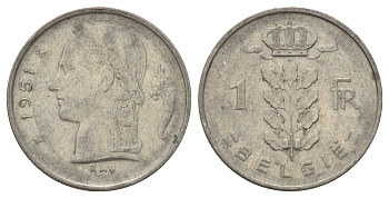 Бельгия 1 франк 1951 Belgie KM 143 медно-никель 4684-811