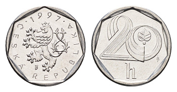 Чехия 20 геллеров 1997 KM 2.1 алюминий UNC 4158-628