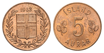 Исландия 5 эйре 1963 KM 9 бронза UNC 4695-523