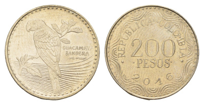 Колумбия 200 песо 2016 KM 297 медь цинк никель UNC 4686-447