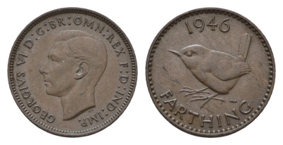 Великобритания 1 фартинг 1946 Георг VI (1936-1952) KM 843, Spink 4116 бронза 105-147