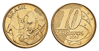 Бразилия 10 сентаво 2004 KM 649 сталь плакированная латунью UNC 99-624