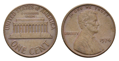 США 1 цент 1974 Авраам Линкольн KM 201 медь цинк 4684-928