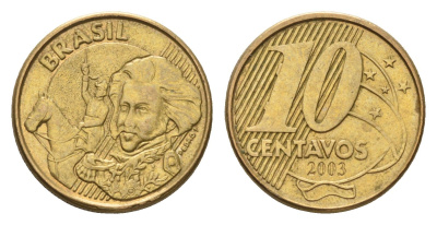 Бразилия 10 сентаво 2003 KM 649 сталь плакированная латунью 4686-731