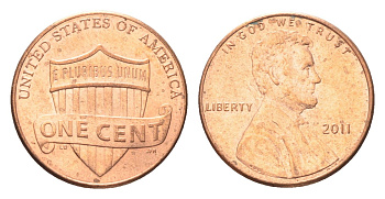 США 1 цент 2011 Линкольн KM 468 цинк плакированный медью UNC 4705-811