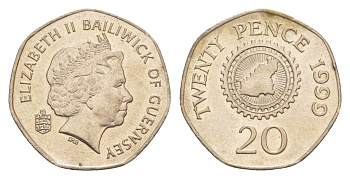 Гернси 20 пенсов 1999 KM 90 медно-никель UNC 4115-335