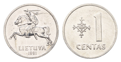 Литва 1 цент (сент) 1991 год-тип KM 85 алюминий UNC 4689-1025