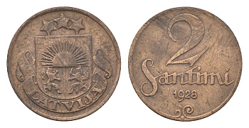 Латвия 2 сантима 1928 KM 2 бронза 4689-919