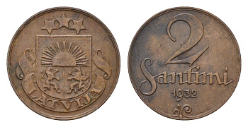Латвия 2 сантима 1932 KM 2 бронза 4689-925