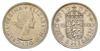 Великобритания 1 шиллинг 1960 Елизавета II (1952-2022), Английский герб KM 904, Spink 4147 медно-никель 4182-1214