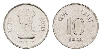 Индия 10 пайс 1988 KM 40.1 нержавеющая сталь UNC 3309-561