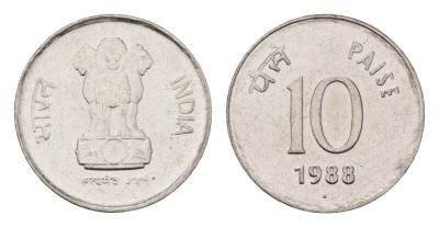 Индия 10 пайс 1988 KM 40.1 нержавеющая сталь UNC 3309-561