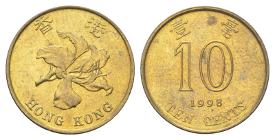Гонконг 10 центов 1998 KM 66 сталь плакированная латунью UNC 4701-146