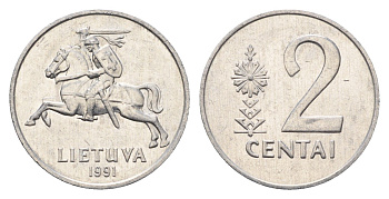 Литва 2 цента (сента) 1991 год-тип KM 86 алюминий aUNC 4689-1043