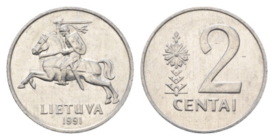 Литва 2 цента (сента) 1991 год-тип KM 86 алюминий aUNC 4689-1043